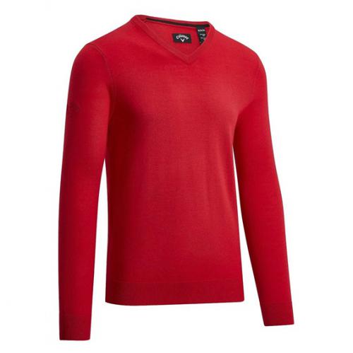 Callaway Ribbed Merino V-Neck Sweater BRIGHT TANGO RED velikost - S, M, L, XL, XXL