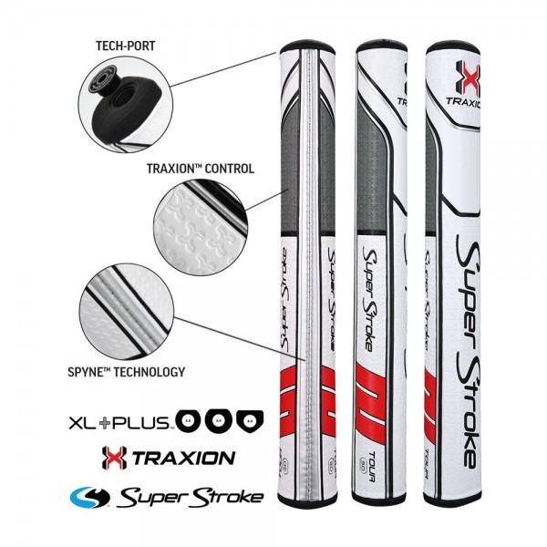 SuperStroke putter grip Traxion XL Plus Series Tour XL+ 3.0 White/Red/Grey - zvìtšit obrázek